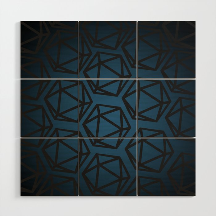 D20 Pattern - Blue Black Gradient Wood Wall Art