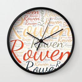 Rowen Wall Clock | Womanbabygirl, Vidddiepublyshd, Graphicdesign, Horizontalamerica, Femalerowen, Colorsfirstname, Wordcloudpositive, Birthdaypopular 