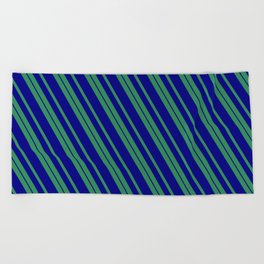 [ Thumbnail: Sea Green & Blue Colored Lines/Stripes Pattern Beach Towel ]