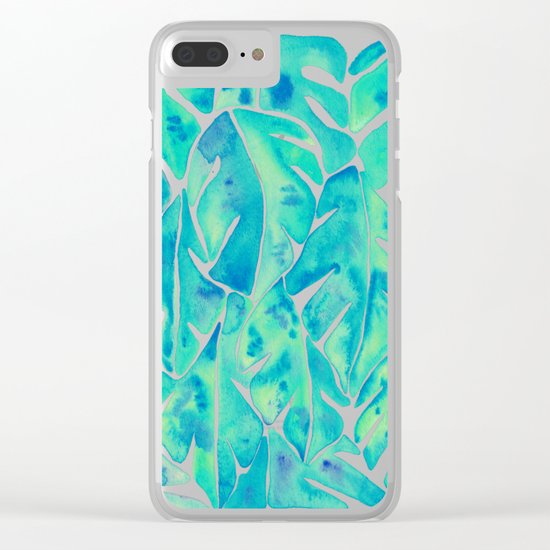 Split Leaf Philodendron – Turquoise Clear iPhone Case