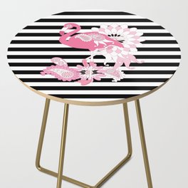 Black and White Stripe Pink Flamingo Side Table