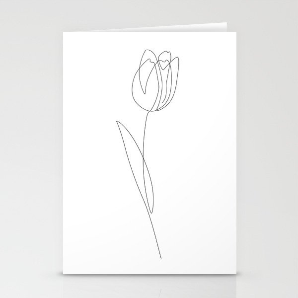 White Tulip / single flower line drawing Stationery Cards