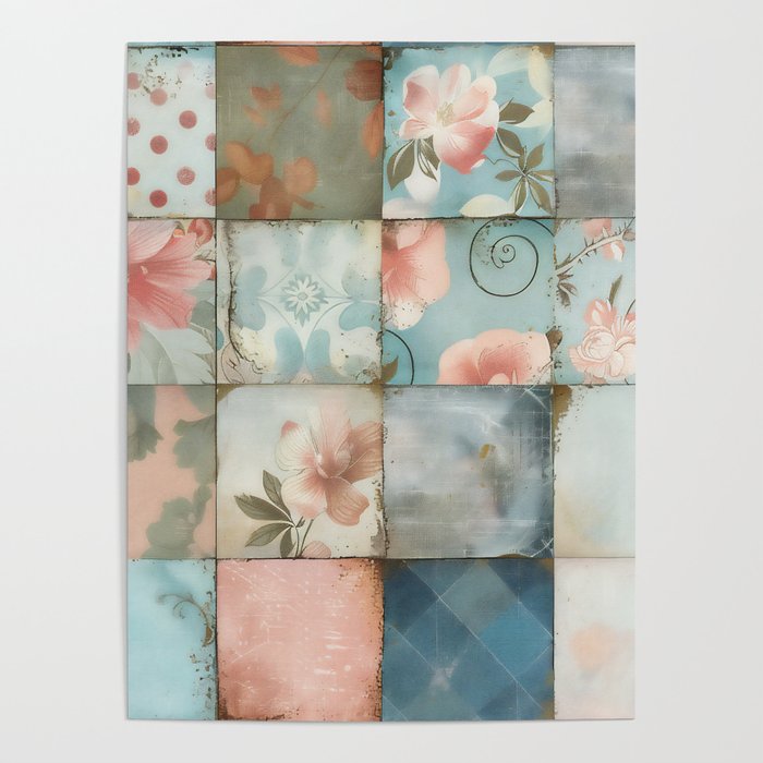 Blue Pink Patchwork - Cheery Disposition Poster