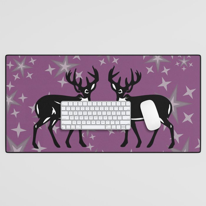 Two Reindeer with silver Stars - violet Christmas Design Desk Mat