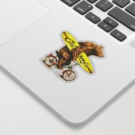 California bear with bicycle and surfboard for surfers Sticker