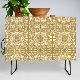 Green Gold Abstract Floral Geometry  Credenza