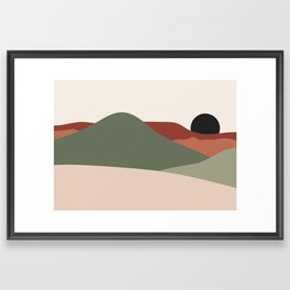 Mountains Terracotta 2 - Green Brown Pastel Framed Art Print