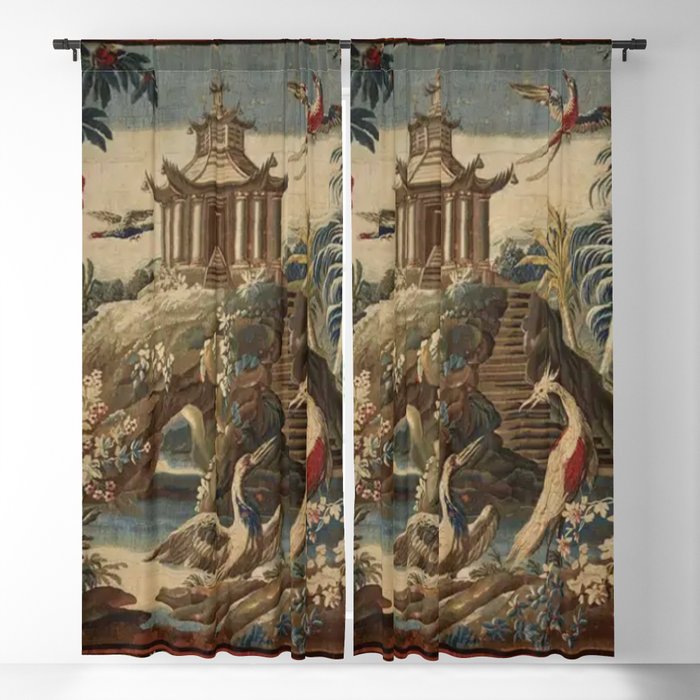 Antique 18th Century Chinoiserie French Gobelin Tapestry Blackout Curtain