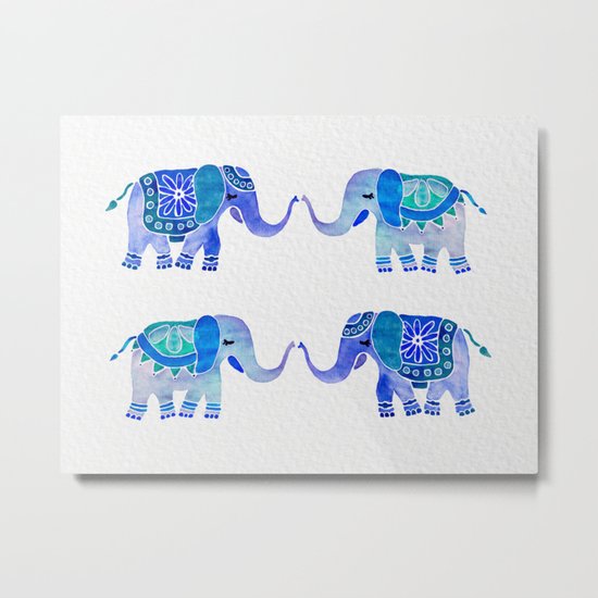 HAPPY ELEPHANTS - WATERCOLOR BLUE PALETTE Metal Print