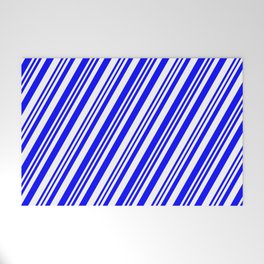 [ Thumbnail: Blue & White Colored Striped/Lined Pattern Welcome Mat ]