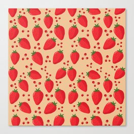 Strawberry Fruit Lover Print On Pastel Background Pattern Canvas Print
