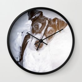 Young dog jack russel portrait lying looking at the camera Wall Clock | Portrait, Terrier, Cute, Cuty, Baby, Black, Young, Animal, Dog, Pet 