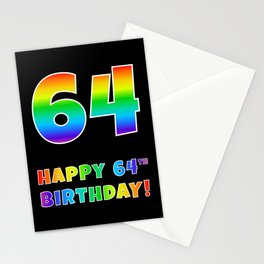 [ Thumbnail: HAPPY 64TH BIRTHDAY - Multicolored Rainbow Spectrum Gradient Stationery Cards ]