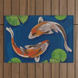 Koi meets Koi in Waterlily pond (Mosaic) Outdoor Rug