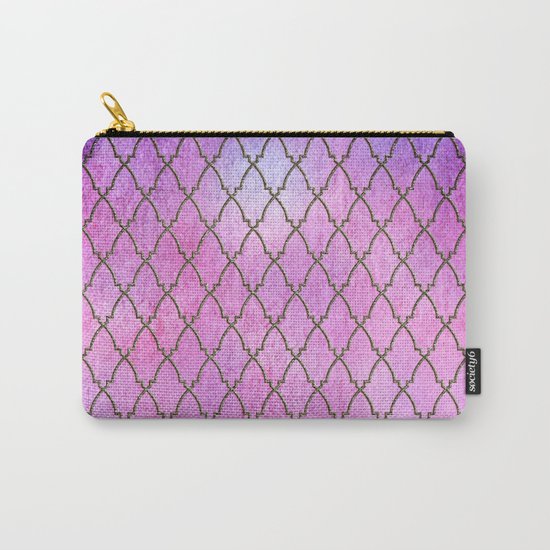 Purple and blue Quatrefoil with Gold Frame- Elegant Morrocan Watercolor Pattern Carry-All Pouch