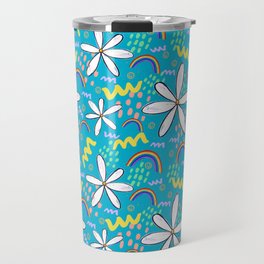Rainbow Flower Pattern- Blue Travel Mug