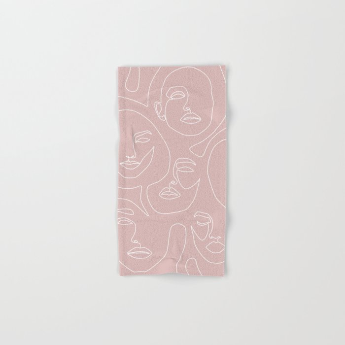 Pastel Pink Faces / Blush pattern of female faces in fine line drawing / Explicit Design Hand & Bath Towel