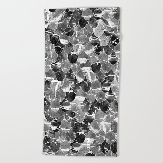 Black and White Abstract Mermaid Scales Pattern Beach Towel