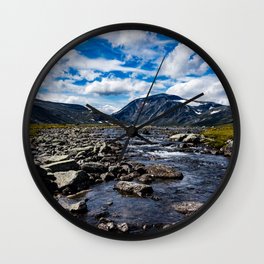 Norway nature & mountains | Rondane | Jotunheimen | National park | river and clouds | Photography Wall Clock