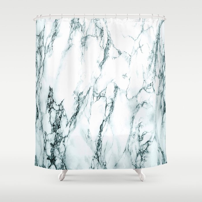 Green Marble Look Shower Curtain
