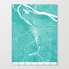 Portland map turquoise Canvas Print