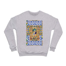 Italian,Sicilian art,holy Mary,Virgin Mary,maiolica,tiles,lemons,Citrus  Crewneck Sweatshirt