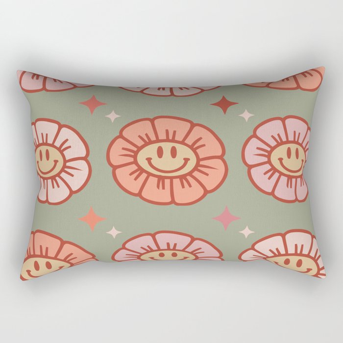 Retro Flower Power 70s Pattern Rectangular Pillow