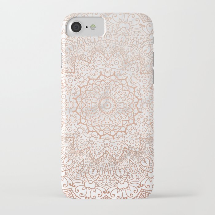 mandala - rose gold and white marble 3 iphone case