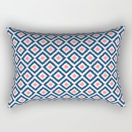Navy Blue and Coral Diamond Ikat Pattern Rectangular Pillow