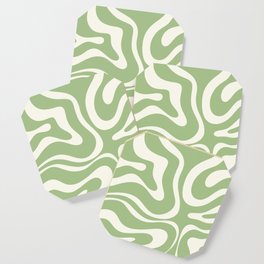 Modern Liquid Swirl Abstract Pattern in Light Sage Green and Cream Coaster
