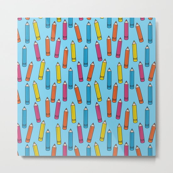 Pencil Party Blue Metal Print