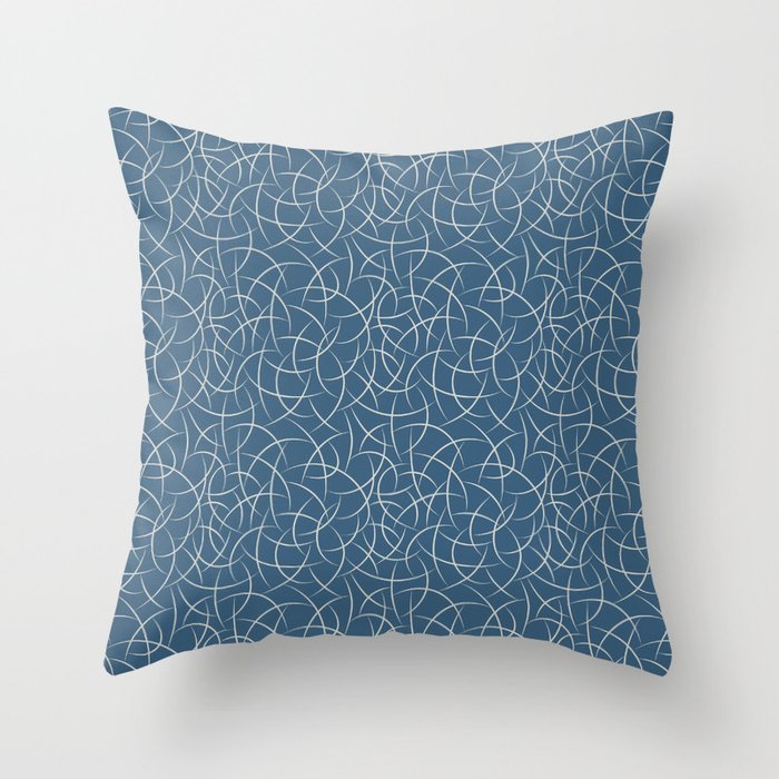 Linen White Abstract Crescent Shape Pattern on Blue - 2020 Color of the Year Chinese Porcelain Throw Pillow