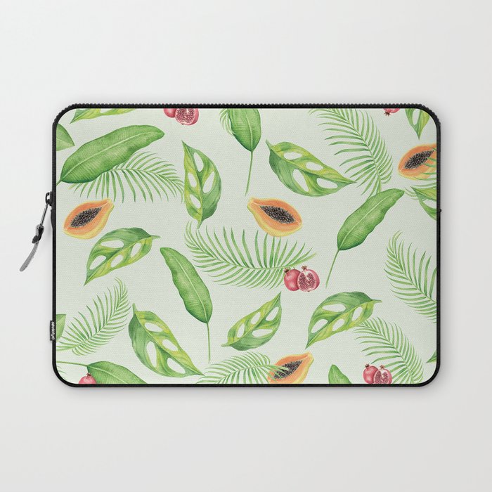 Papayas and Tropical Leaf Print Laptop Sleeve