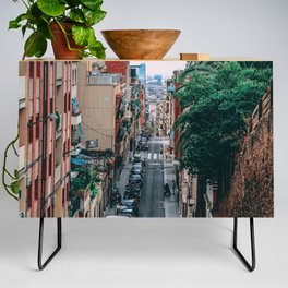 pain Photography - Beautiful Street In Barcelona Going Downwards Credenza