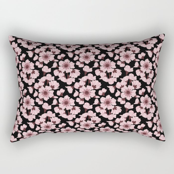 Cherry Blossom (black) Rectangular Pillow