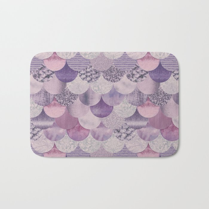 Pale Pink Pastel Glamour Fish Skin Scale Pattern Bath Mat By