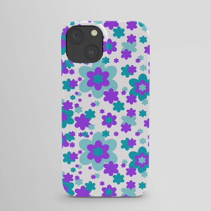 Turquoise Teal Blue and Purple Floral iPhone Case