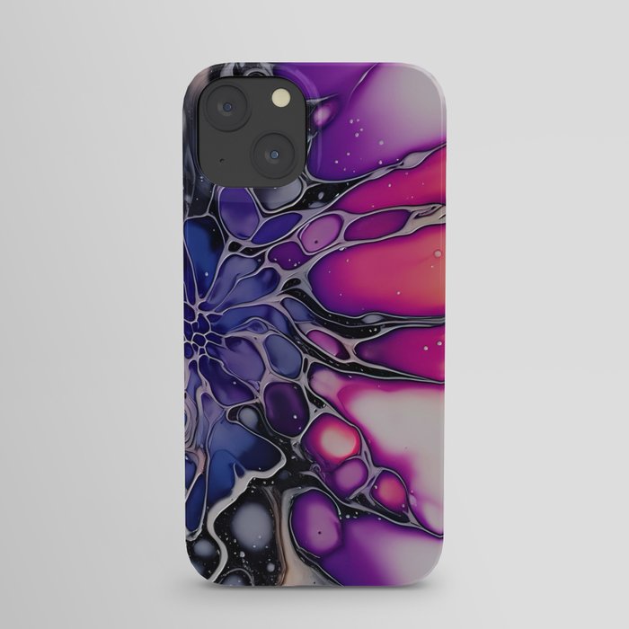 Abstract purple blue flower poured paint  iPhone Case