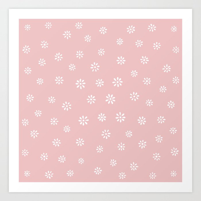 Retro Small Daisys-Baby Pink Art Print