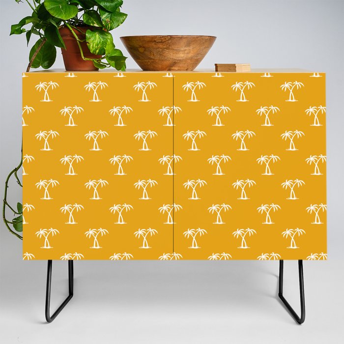Mustard And White Palm Trees Pattern Credenza