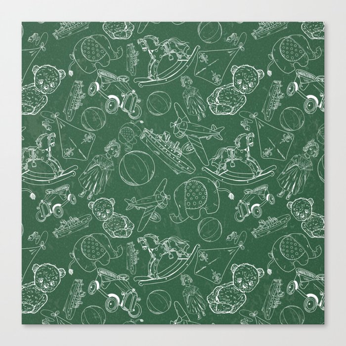 Green Chalk Board With White Children Toys Seamless Pattern    Canvas Print