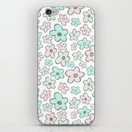 Hand drawn pink teal gold mint gray floral illustration iPhone Skin