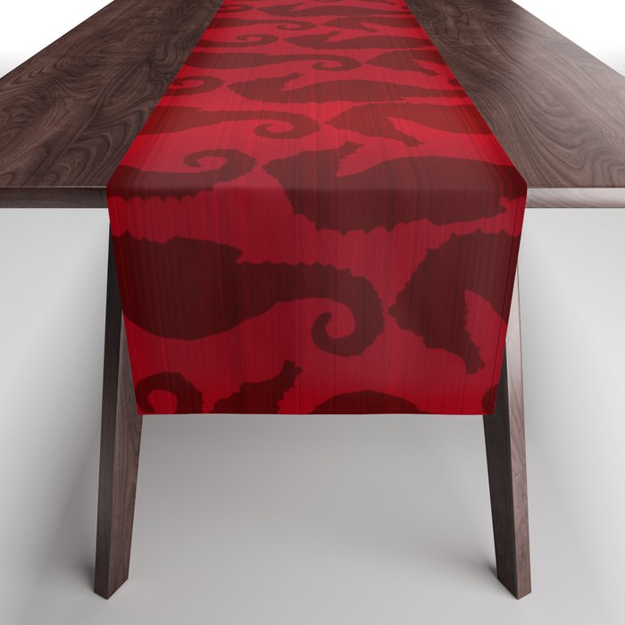 Red Silk Metallic Seahorse Modern Collection Table Runner