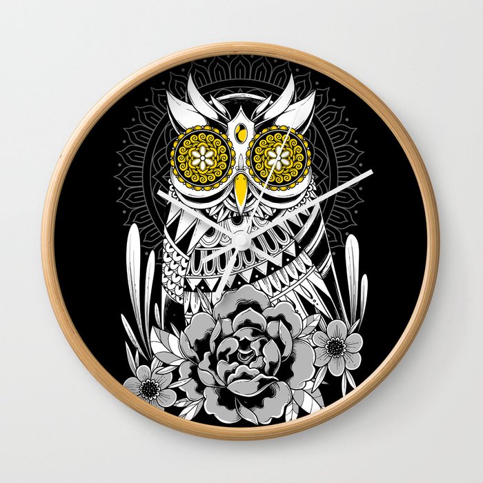 Golden Eyes Owl Wall Clock