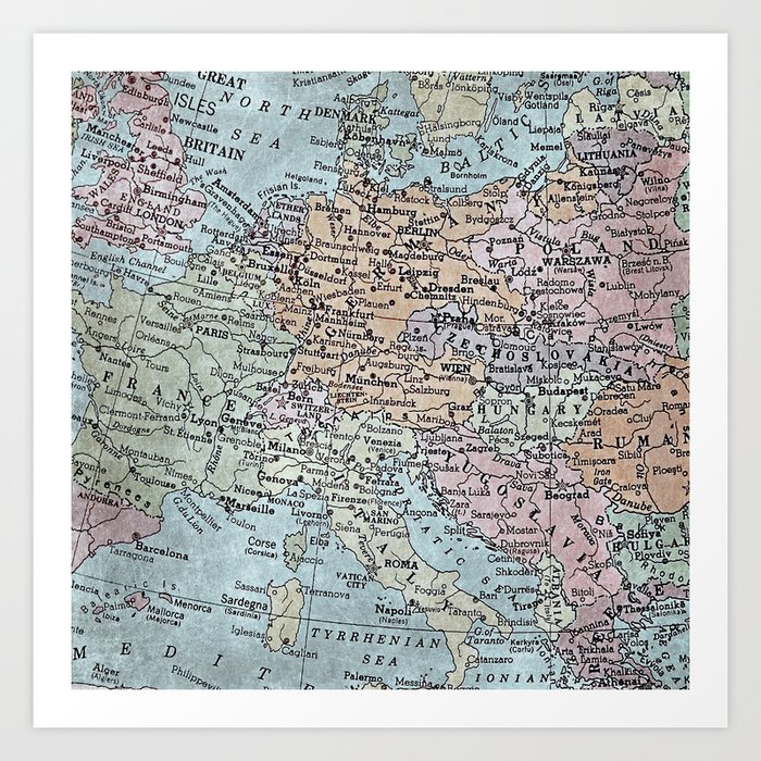 old map of Europe Art Print