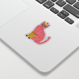 Pink cat with yellow socks  Sticker