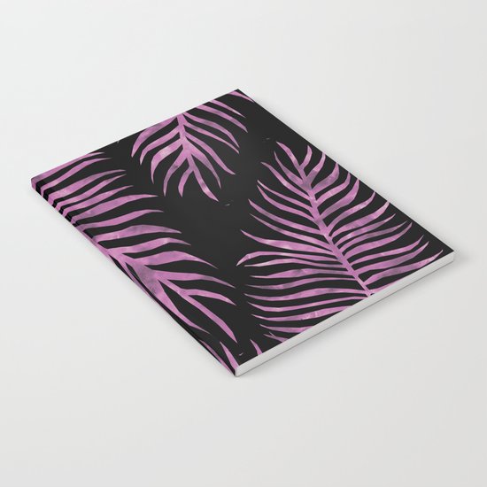 Fern Pattern Purple On Black Background Notebook