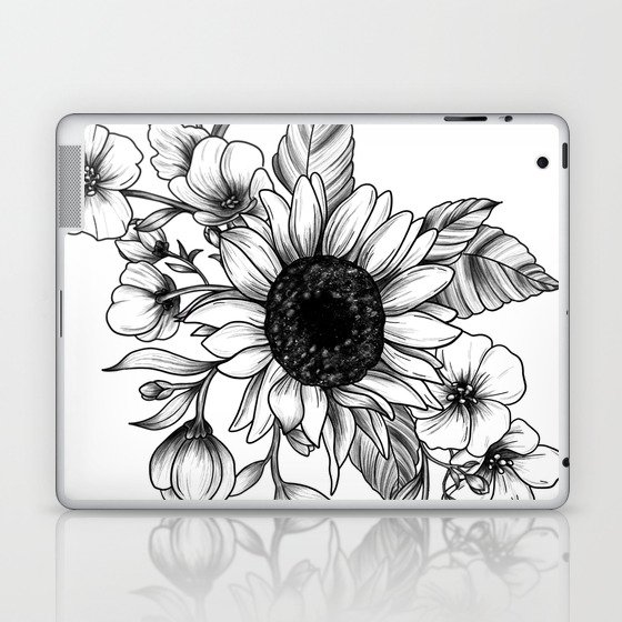 Bouquet of Flowers with Sunflower / Fall floral lineart Laptop & iPad Skin
