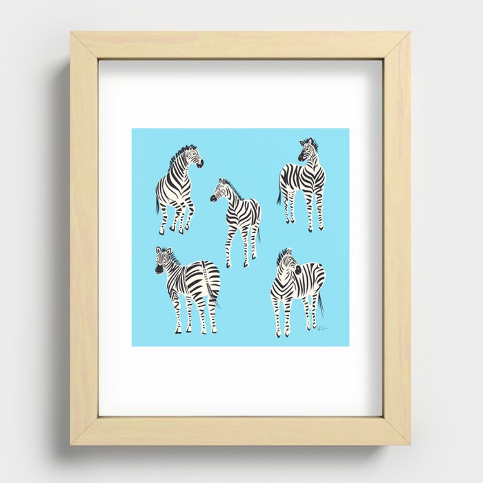 Zebras (Sky Blue) Recessed Framed Print