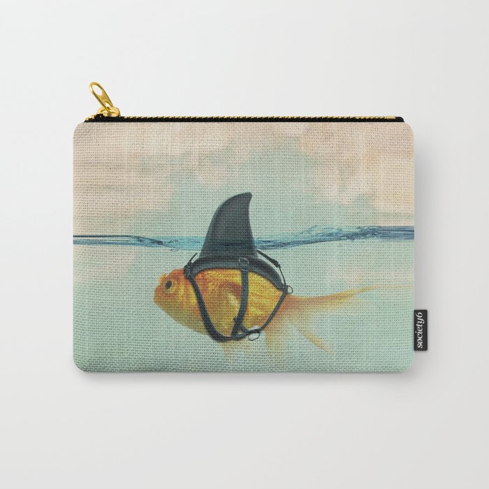 Brilliant DISGUISE - Goldfish with a Shark Fin Tasche | Graphic-design, Animals, Pop-surrealism, Digital, Aqua, Goldfisch, Teal, Orange, Natur, Hai